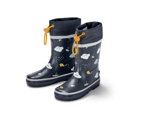 Kleinkind-Regenstiefel, dunkelblau mit Regenschirm-Print