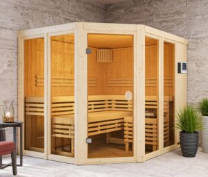 Karibu Sauna »Scarlett 3« im Set mit 9-kW-Bio-Ofen und Bio-Steuerung