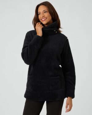 Kuschel-Longpullover mit Knopfdetails