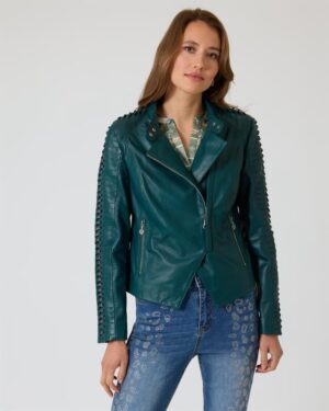 Lederjacke mit Flecht-Details