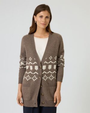 Longcardigan mit Norwegermuster