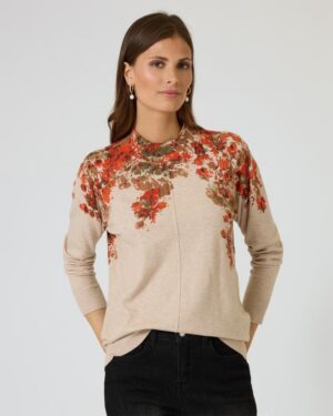 Pullover mit Blüten- und Blätterdruck